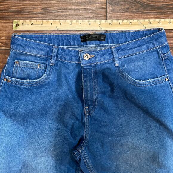 Zara 6 Cropped Jeans Raw Hem Casual Basic Medium Wash - Picture 3 of 5